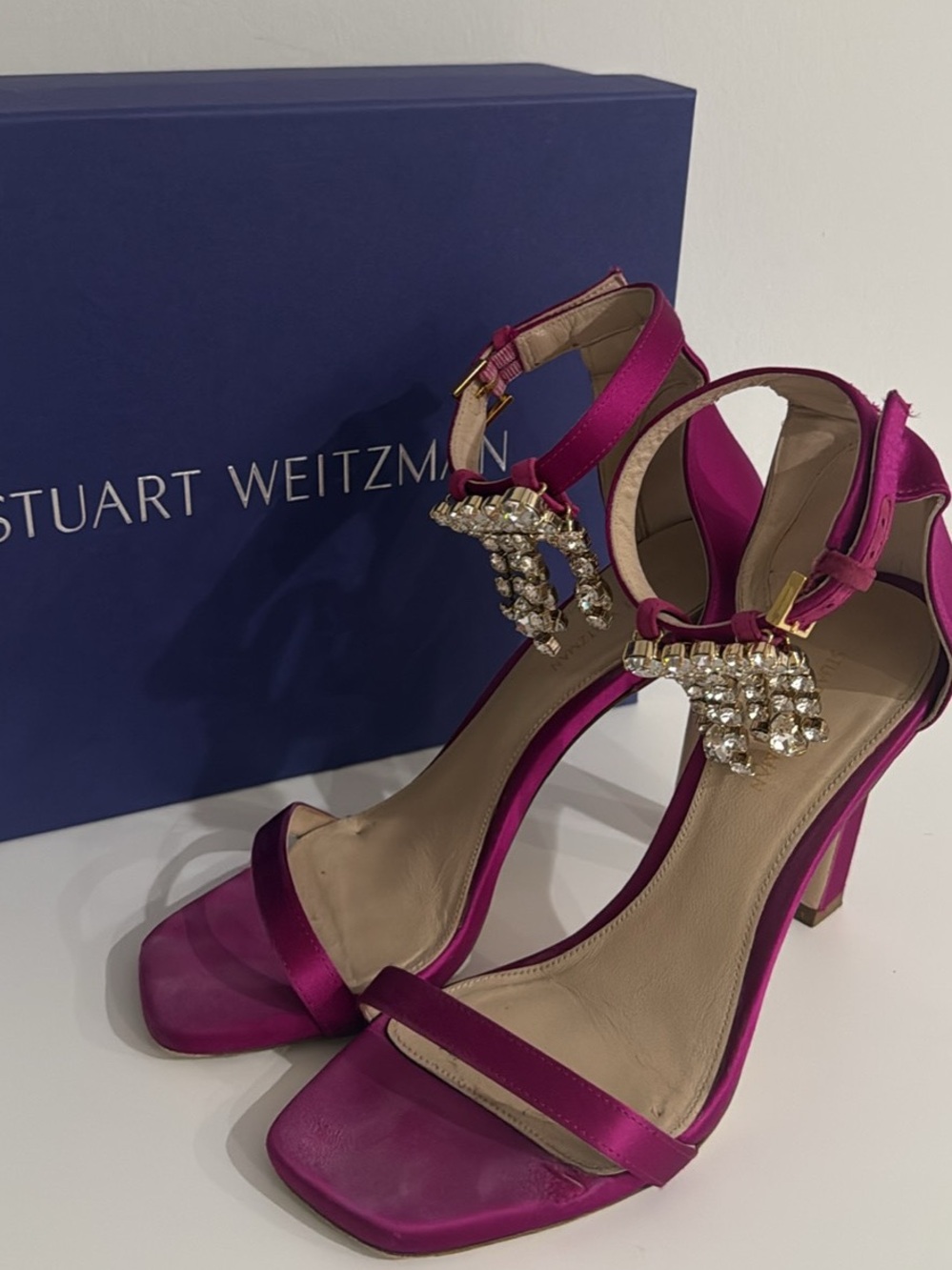 Stuart Weitzman Swarovski fringe satin sandals